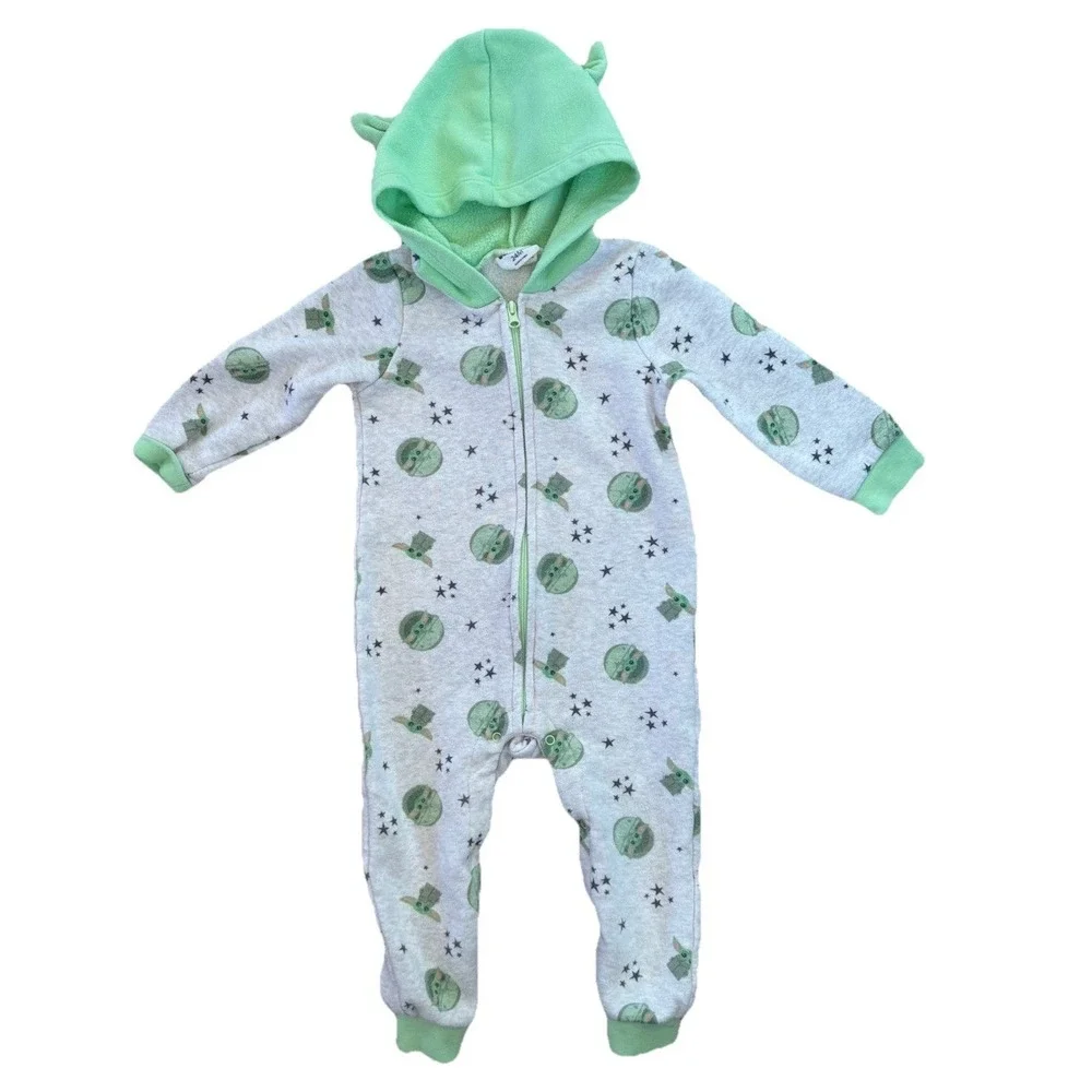 Star Wars Grogu Baby Yoda Toddler One Piece Hooded‎ Pajama Size 24M